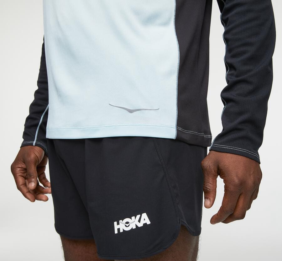 Hoka One One Top Herre - Performance Lang Sleeve - Blå/Sort - 084953DNU